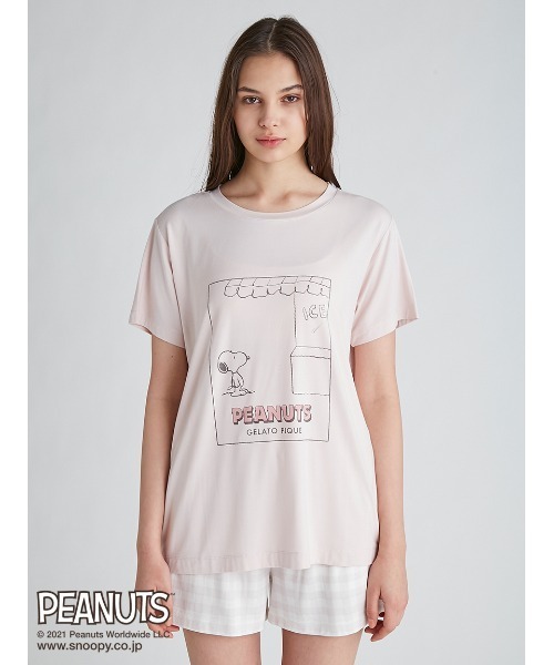 【PEANUTS】ワンポイントTシャツ& ショートパンツ PEANUTS】ワンポイントTシャツ&ショートパンツSET