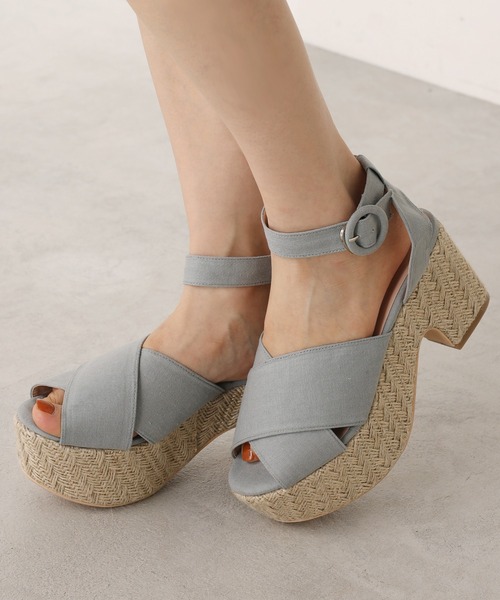 one after another NICE CLAUP（ワンアフターアナザーナイスクラップ）の「ジュートクロスサンダル（サンダル・レディース・アイボリー/ブルーグレー・S/M/L/LL）」の2枚目の写真