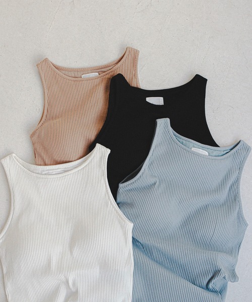feepur（フェピュール）の「パッド付きアメリカンスリーブリブタンクトップ（タンクトップ・レディース・サックスブルー/ベージュ/ブラック/オフホワイト・MEDIUM）」の14枚目の写真