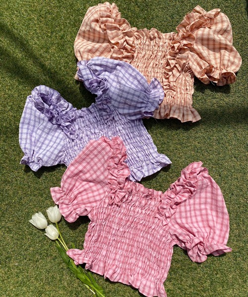 WC（ダブル シー）の「チェックフリルシャーリングブラウス（シャツ/ブラウス・レディース・ピンク/オレンジ/ライトパープル・FREE）」の6枚目の写真