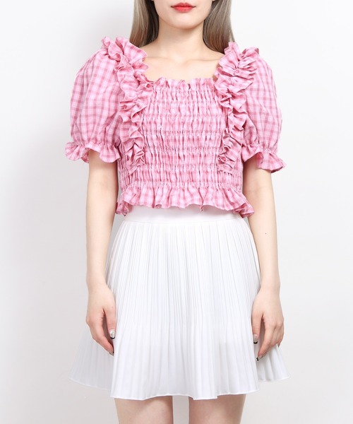 WC（ダブル シー）の「チェックフリルシャーリングブラウス（シャツ/ブラウス・レディース・ピンク/オレンジ/ライトパープル・FREE）」の5枚目の写真