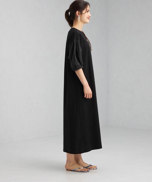 green label relaxing（グリーンレーベルリラクシング）の「FFC ソデ フハク コンビ ワンピース（ワンピース・レディース・ブラック/オリーブ・FREE）」の4枚目の写真