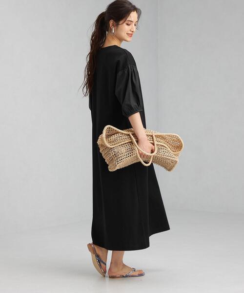 green label relaxing（グリーンレーベルリラクシング）の「FFC ソデ フハク コンビ ワンピース（ワンピース・レディース・ブラック/オリーブ・FREE）」の6枚目の写真