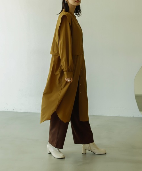 Birthday room（バースデイルーム）の「サイドリボンケープカラーシャツワンピース（ワンピース・レディース・ブラック/パープル/オリーブ/グレイッシュベージュ・FREE）」の4枚目の写真