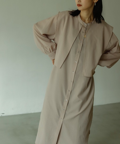 Birthday room（バースデイルーム）の「サイドリボンケープカラーシャツワンピース（ワンピース・レディース・ブラック/パープル/オリーブ/グレイッシュベージュ・FREE）」の3枚目の写真