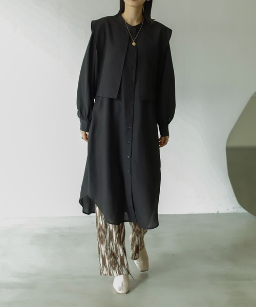 Birthday room（バースデイルーム）の「サイドリボンケープカラーシャツワンピース（ワンピース・レディース・ブラック/パープル/オリーブ/グレイッシュベージュ・FREE）」の2枚目の写真