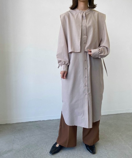 Birthday room（バースデイルーム）の「サイドリボンケープカラーシャツワンピース（ワンピース・レディース・ブラック/パープル/オリーブ/グレイッシュベージュ・FREE）」の5枚目の写真