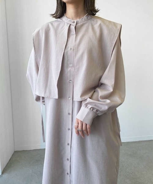 Birthday room（バースデイルーム）の「サイドリボンケープカラーシャツワンピース（ワンピース・レディース・ブラック/パープル/オリーブ/グレイッシュベージュ・FREE）」の6枚目の写真