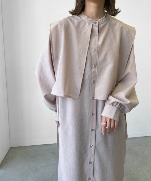 Birthday room（バースデイルーム）の「サイドリボンケープカラーシャツワンピース（ワンピース・レディース・ブラック/パープル/オリーブ/グレイッシュベージュ・FREE）」の7枚目の写真