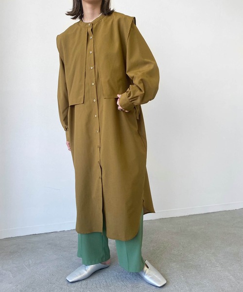 Birthday room（バースデイルーム）の「サイドリボンケープカラーシャツワンピース（ワンピース・レディース・ブラック/パープル/オリーブ/グレイッシュベージュ・FREE）」の9枚目の写真