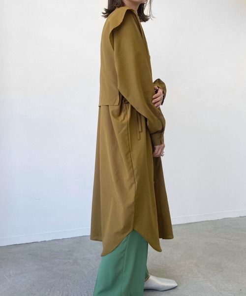 Birthday room（バースデイルーム）の「サイドリボンケープカラーシャツワンピース（ワンピース・レディース・ブラック/パープル/オリーブ/グレイッシュベージュ・FREE）」の10枚目の写真