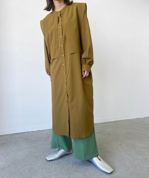 Birthday room（バースデイルーム）の「サイドリボンケープカラーシャツワンピース（ワンピース・レディース・ブラック/パープル/オリーブ/グレイッシュベージュ・FREE）」の12枚目の写真