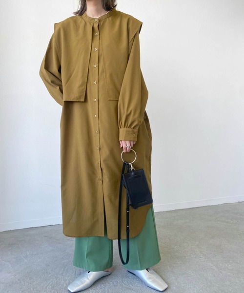 Birthday room（バースデイルーム）の「サイドリボンケープカラーシャツワンピース（ワンピース・レディース・ブラック/パープル/オリーブ/グレイッシュベージュ・FREE）」の13枚目の写真