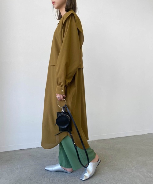 Birthday room（バースデイルーム）の「サイドリボンケープカラーシャツワンピース（ワンピース・レディース・ブラック/パープル/オリーブ/グレイッシュベージュ・FREE）」の14枚目の写真