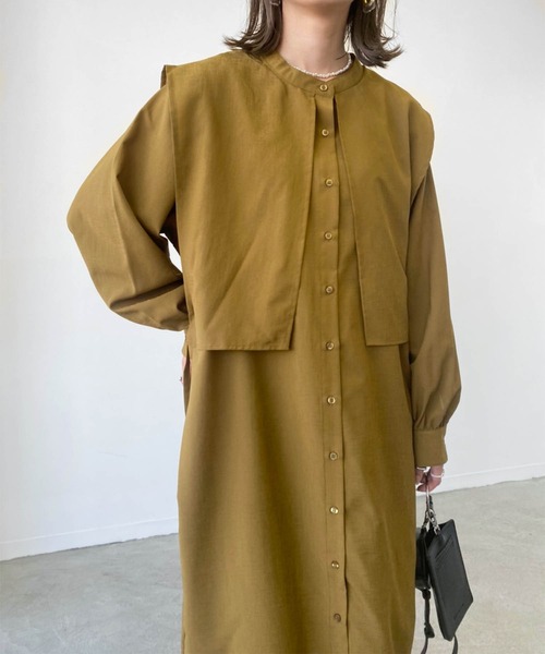 Birthday room（バースデイルーム）の「サイドリボンケープカラーシャツワンピース（ワンピース・レディース・ブラック/パープル/オリーブ/グレイッシュベージュ・FREE）」の15枚目の写真