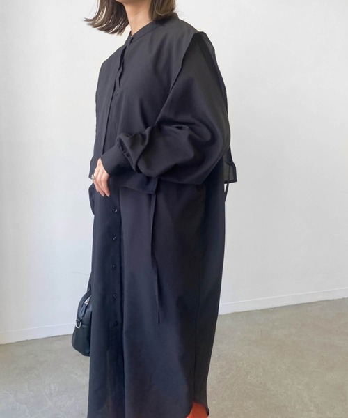 Birthday room（バースデイルーム）の「サイドリボンケープカラーシャツワンピース（ワンピース・レディース・ブラック/パープル/オリーブ/グレイッシュベージュ・FREE）」の16枚目の写真