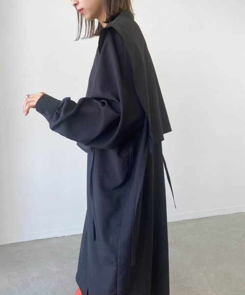 Birthday room（バースデイルーム）の「サイドリボンケープカラーシャツワンピース（ワンピース・レディース・ブラック/パープル/オリーブ/グレイッシュベージュ・FREE）」の17枚目の写真