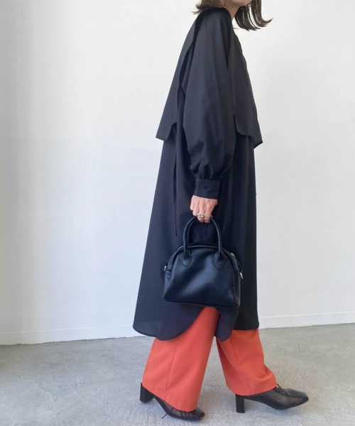 Birthday room（バースデイルーム）の「サイドリボンケープカラーシャツワンピース（ワンピース・レディース・ブラック/パープル/オリーブ/グレイッシュベージュ・FREE）」の20枚目の写真