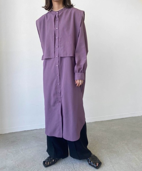 Birthday room（バースデイルーム）の「サイドリボンケープカラーシャツワンピース（ワンピース・レディース・ブラック/パープル/オリーブ/グレイッシュベージュ・FREE）」の21枚目の写真