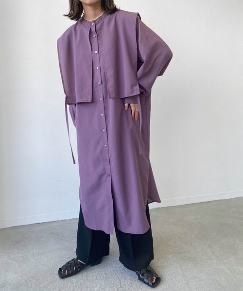 Birthday room（バースデイルーム）の「サイドリボンケープカラーシャツワンピース（ワンピース・レディース・ブラック/パープル/オリーブ/グレイッシュベージュ・FREE）」の22枚目の写真