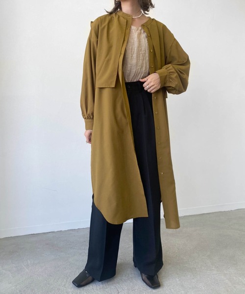 Birthday room（バースデイルーム）の「サイドリボンケープカラーシャツワンピース（ワンピース・レディース・ブラック/パープル/オリーブ/グレイッシュベージュ・FREE）」の11枚目の写真