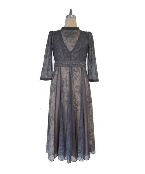 My shawty(マイシャウティー)の「lip lace docking dress(ドレス・レディース・グレイッシュブルー/スモーキーグリーン系・FREE)」の2枚目の写真