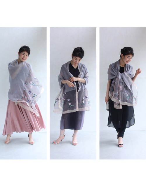 cawaii(カワイイ)の「淡く優美な花刺繍の柔らかストール(ストール/ショール・レディース・パープル・FREE)」の13枚目の写真