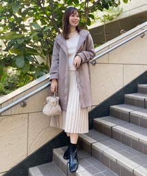 ◆カシミヤ混スタンドカラーコート【WEB限定サイズ】