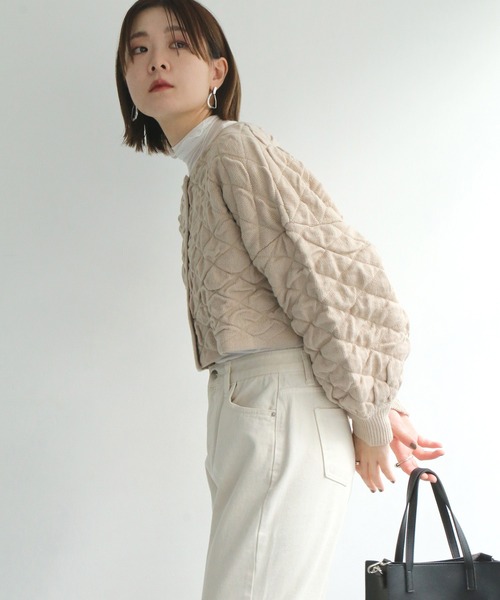 notch.(ノッチ)の「キルティング編みショートニットジャケット(その他アウター・レディース・ブラック/ベージュ/オフホワイト・M)」の3枚目の写真