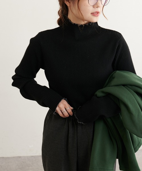 PUAL CE CIN(ピュアルセシン)の「配色メローニット(ニット/セーター・レディース・ブラック/ベージュ/ミント・FREE)」の2枚目の写真