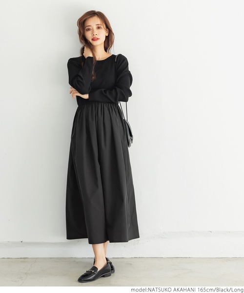 coca(coca)(コカ)の「異素材切り替えリブニットワンピース(ワンピース・レディース・ブラック・SHORT/LONG)」の6枚目の写真