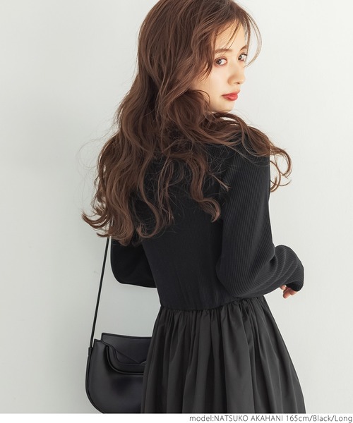 coca(coca)(コカ)の「異素材切り替えリブニットワンピース(ワンピース・レディース・ブラック・SHORT/LONG)」の11枚目の写真