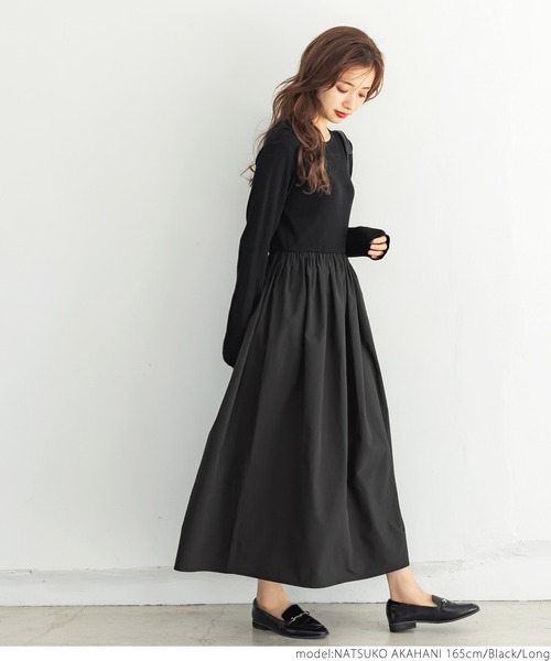 coca(coca)(コカ)の「異素材切り替えリブニットワンピース(ワンピース・レディース・ブラック・SHORT/LONG)」の9枚目の写真