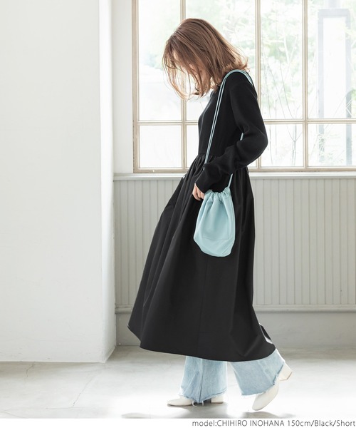 coca(coca)(コカ)の「異素材切り替えリブニットワンピース(ワンピース・レディース・ブラック・SHORT/LONG)」の5枚目の写真