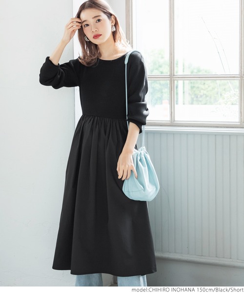 coca(coca)(コカ)の「異素材切り替えリブニットワンピース(ワンピース・レディース・ブラック・SHORT/LONG)」の10枚目の写真