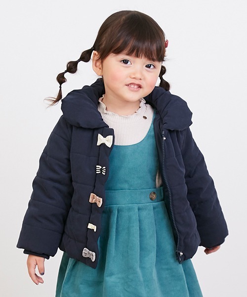 petit main（プティマイン）の「中綿リボンジャケット（ブルゾン・キッズ・ライトピンク/モカ/ネイビー・80ｃｍ/90cm/100cm/110cm/120cm/130cm）」の5枚目の写真