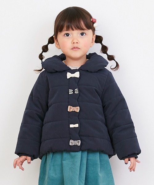 【新品】petit main 中綿リボンジャケット　ブルゾン　ピンク　100 セール 抗ウィルス フロントリボン中綿ジャケット （レザーブルゾン