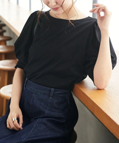 Areeam（アリーム）の「控えめな彼女に贈るパフスリーブトップス（Tシャツ/カットソー・レディース・ネイビー/ブラック/レッド/オフホワイト・FREE）」の3枚目の写真