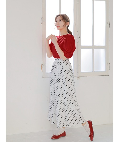 Areeam（アリーム）の「控えめな彼女に贈るパフスリーブトップス（Tシャツ/カットソー・レディース・ネイビー/ブラック/レッド/オフホワイト・FREE）」の22枚目の写真