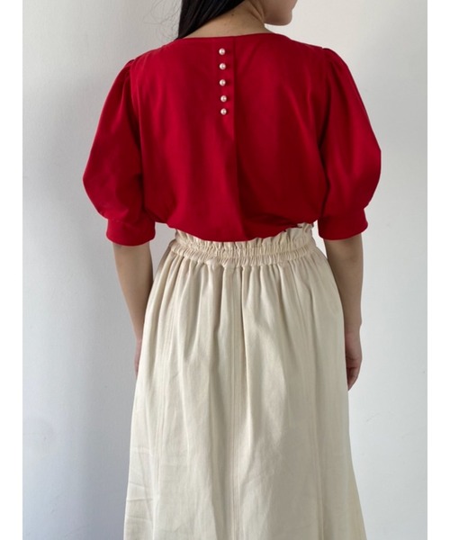 Areeam（アリーム）の「控えめな彼女に贈るパフスリーブトップス（Tシャツ/カットソー・レディース・ネイビー/ブラック/レッド/オフホワイト・FREE）」の12枚目の写真