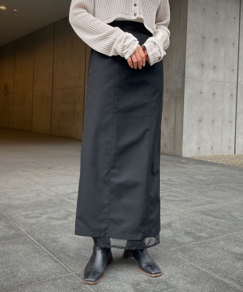 &g'aime（アンジェム）の「【&g’aime】シアーレイヤードタイトスカート（スカート・レディース・ブラック/グリーン/グレイッシュベージュ・FREE）」の7枚目の写真