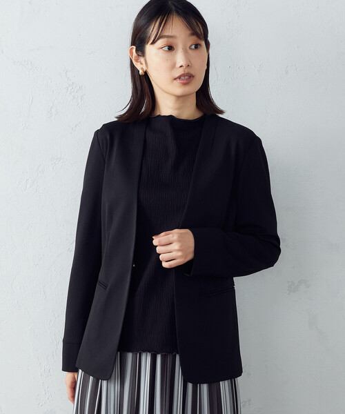 COMME CA ISM（コムサイズム）の「鹿の子　ノーカラージャケット（ノーカラージャケット・レディース・ライトグレー/ブラック/ネイビー・X-SMALL/SMALL/MEDIUM/LARGE/X-LARGE）」の6枚目の写真