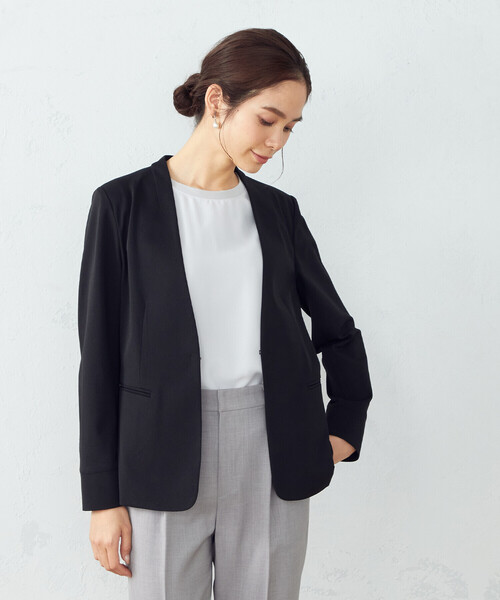 COMME CA ISM（コムサイズム）の「鹿の子　ノーカラージャケット（ノーカラージャケット・レディース・ライトグレー/ブラック/ネイビー・X-SMALL/SMALL/MEDIUM/LARGE/X-LARGE）」の7枚目の写真