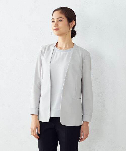 COMME CA ISM（コムサイズム）の「鹿の子　ノーカラージャケット（ノーカラージャケット・レディース・ライトグレー/ブラック/ネイビー・X-SMALL/SMALL/MEDIUM/LARGE/X-LARGE）」の11枚目の写真