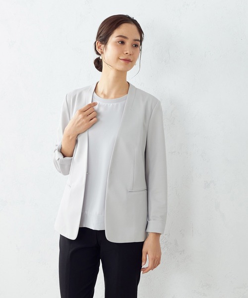 COMME CA ISM（コムサイズム）の「鹿の子　ノーカラージャケット（ノーカラージャケット・レディース・ライトグレー/ブラック/ネイビー・X-SMALL/SMALL/MEDIUM/LARGE/X-LARGE）」の2枚目の写真