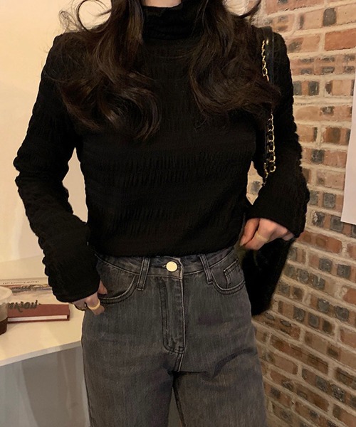 meJane(ミージェーン)の「シャーリングシアーハイネックトップス【ZOZOTOWN限定】(Tシャツ/カットソー・レディース・ブラック/オフホワイト・FREE)」の8枚目の写真