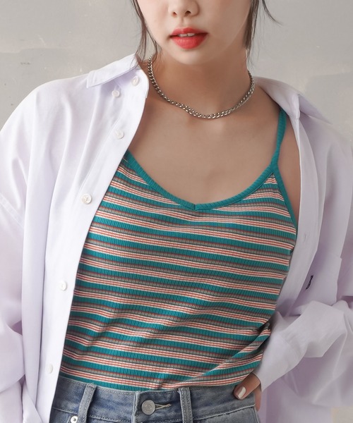 SPINNS（スピンズ）の「カップ付きマルチボーダー キャミソール