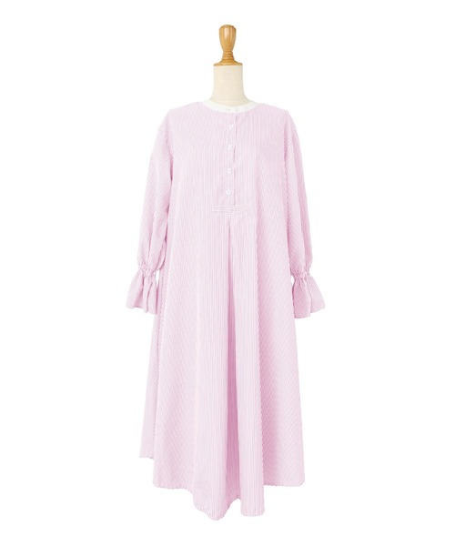 BLUEEAST（ブルーイースト）の「ボリュームスリーブストライプシャツワンピース（シャツワンピース・レディース・グリーン/ネイビー/サックスブルー/ピンク・MEDIUM）」の7枚目の写真