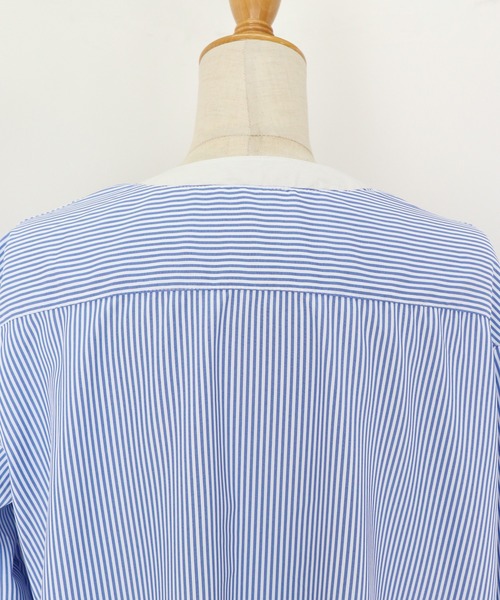 BLUEEAST（ブルーイースト）の「ボリュームスリーブストライプシャツワンピース（シャツワンピース・レディース・グリーン/ネイビー/サックスブルー/ピンク・MEDIUM）」の22枚目の写真