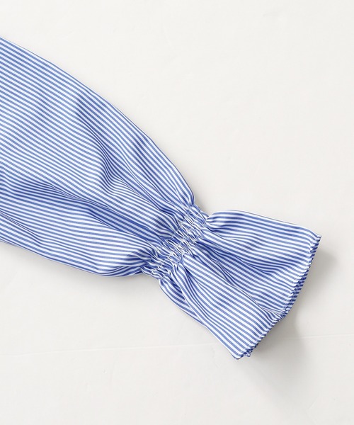 BLUEEAST（ブルーイースト）の「ボリュームスリーブストライプシャツワンピース（シャツワンピース・レディース・グリーン/ネイビー/サックスブルー/ピンク・MEDIUM）」の11枚目の写真